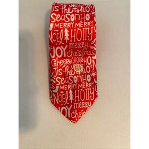 Red Christmas Holiday Musical Necktie Merry Noel Joy Typographic Print Tie‎